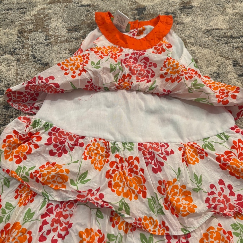 Penelope Mack Girls Floral Tiered Ruffle Dress Orange Trim Size 3T - Picture 3 of 7